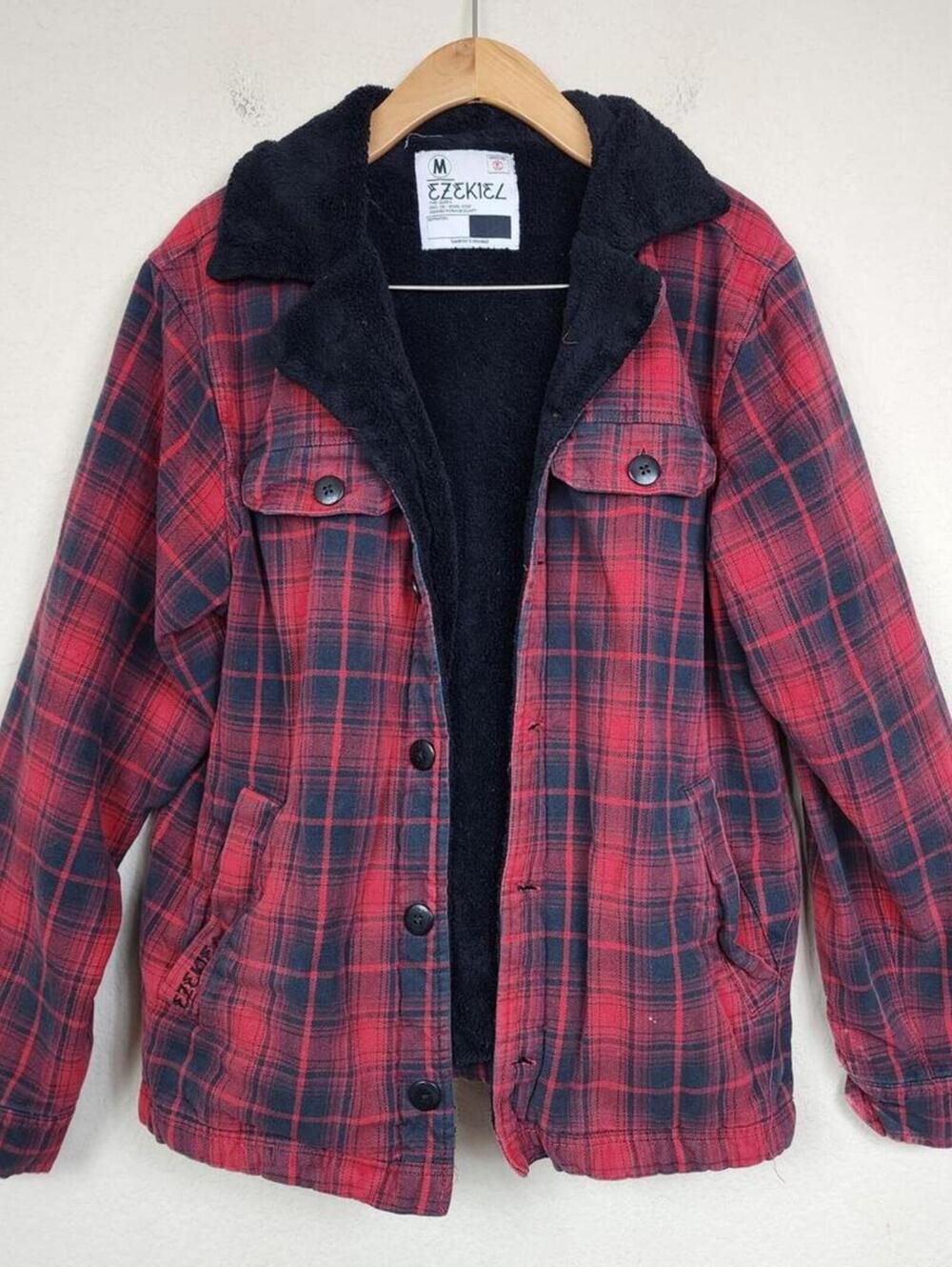 Ezekiel Medium Black Red Plaid Lined Jacket